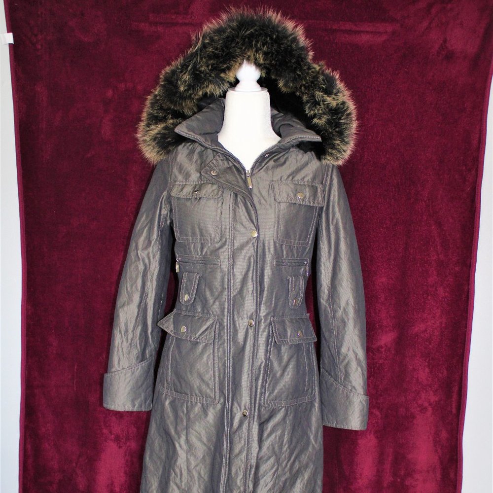 #168 S Polyester blend/ fox fur hooded